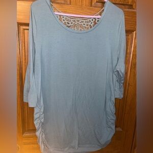 Massini Light Blue Blouse with Lace Accent